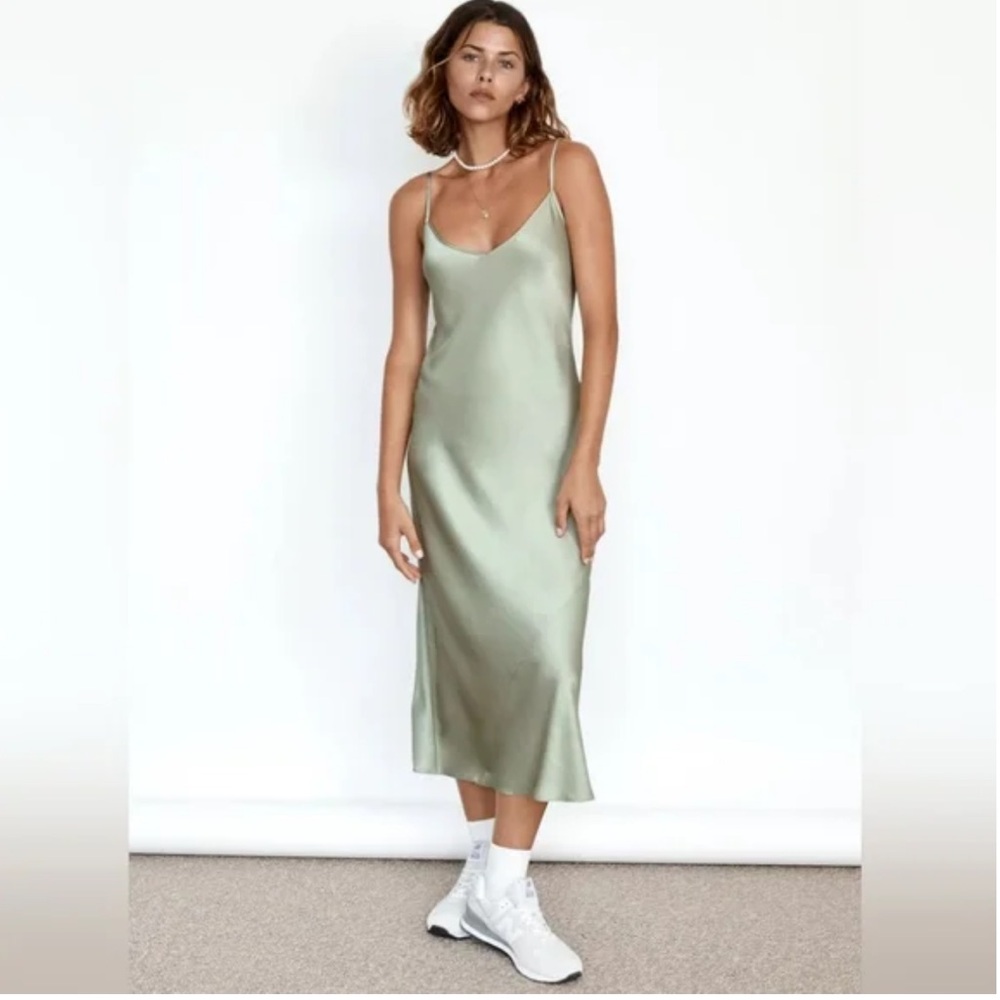 Wilfred Only Satin Slip Dress in Pastel Sage